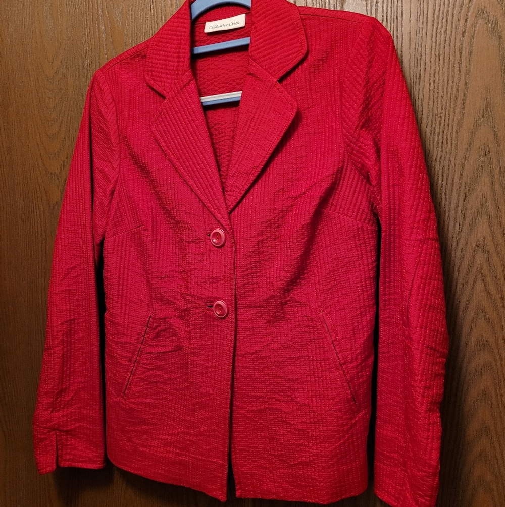 Coldwater Creek Vibrant Red Cotton/Silk Textured Blazer SIZE 4